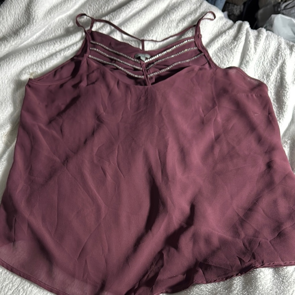 Charlotte Russe Burgundy Asymmetrical Camisole with Cut Out